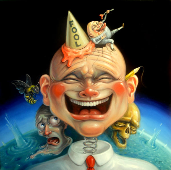 Stephen Gibb - Laughing man, Humpty Dumpty, dunce cap, bee