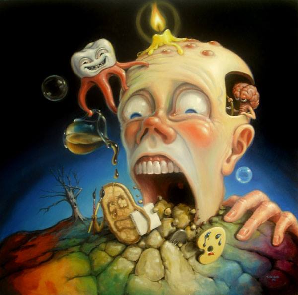 Stephen Gibb - Runaway pancake chased by giant head